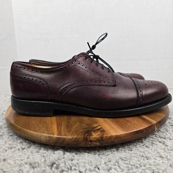 Allen Edmonds Men 10E Lexington Burgundy Maroon Cap Toe Brogue Oxford Dress 5171 - Picture 3 of 15